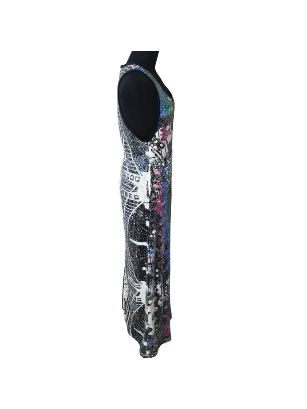 Kimberly Goldson $698 Dress Sequin Black White Brooklyn Graffiti Print Maxi - Picture 4 of 16